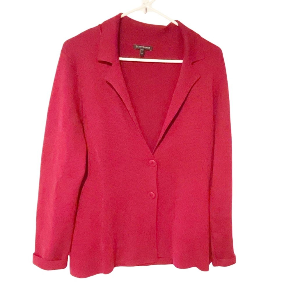 Eileen Fisher Size Medium Red‎ Boiled Merino Wool Button Front Jacket